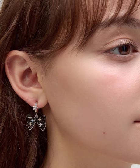 Bloom black ribbon drop pierce