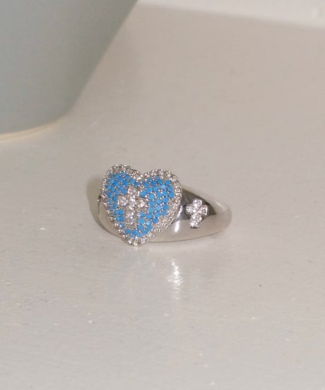 Azure cross heart ring