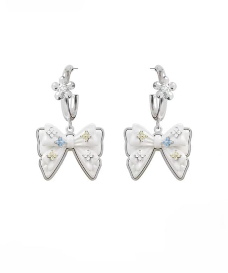 Bloom white ribbon drop pierce