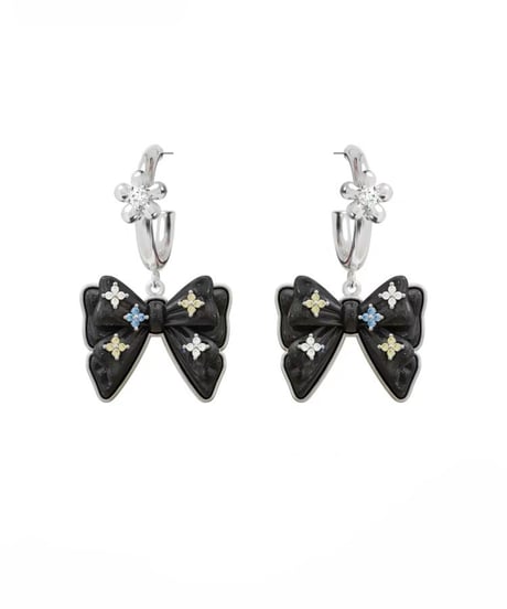 Bloom black ribbon drop pierce