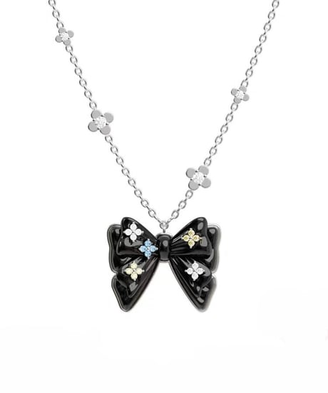 Bloom black ribbon necklace