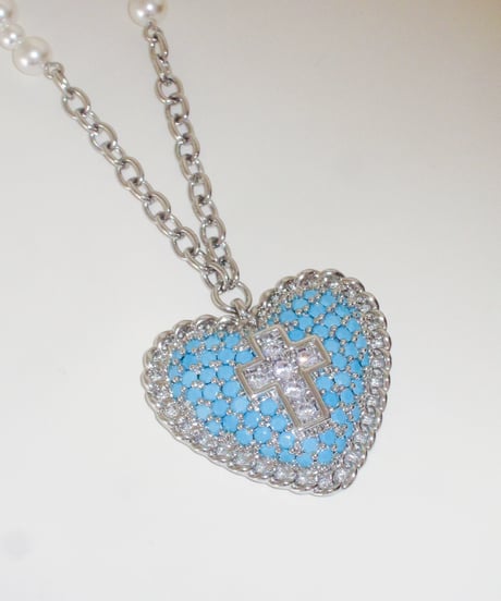 Azure cross heart necklace