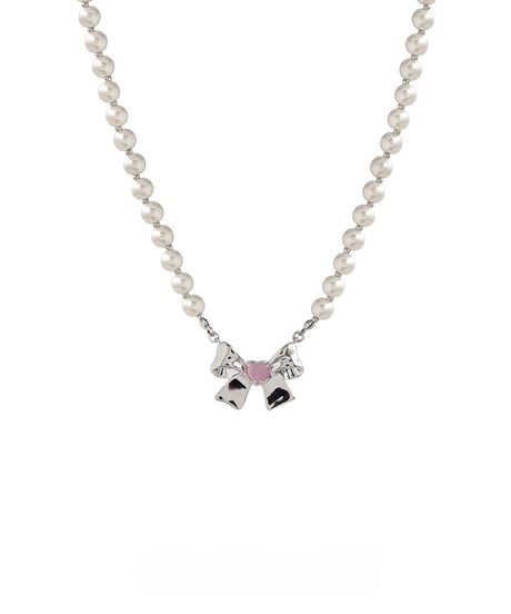 Silver ribbon pearl necklace