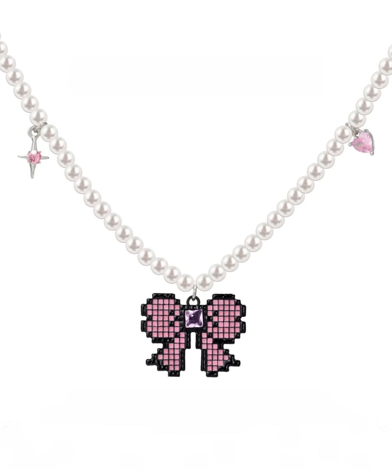 Pixel ribbon pearl necklace | NOVER