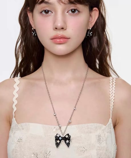 Bloom black ribbon drop pierce