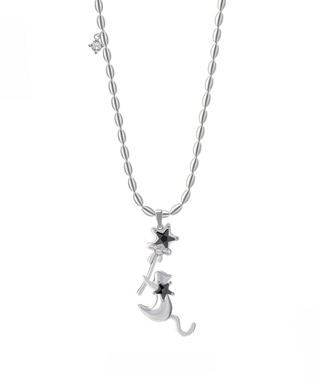 Black cat star stick necklace