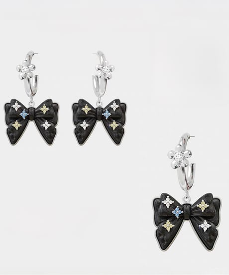 Bloom black ribbon drop pierce