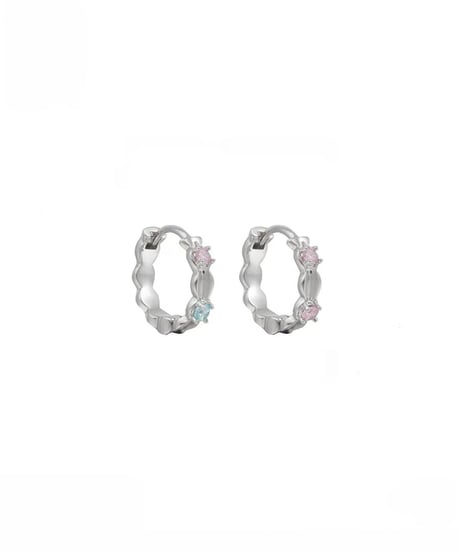 Blue and pink hoop pierce