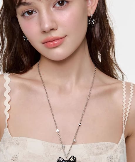 Bloom black ribbon drop pierce