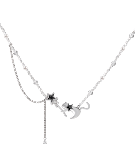 Another black cat star stick necklace