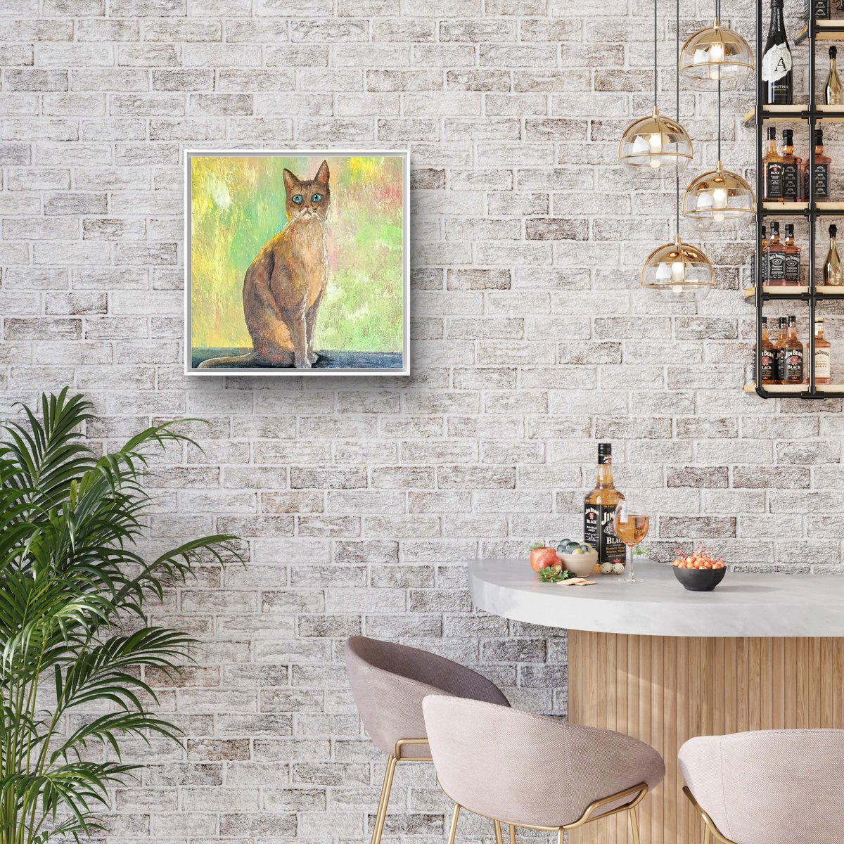 アクリル画原画「おしゃまな猫」額付き | Art Dream Awaji
