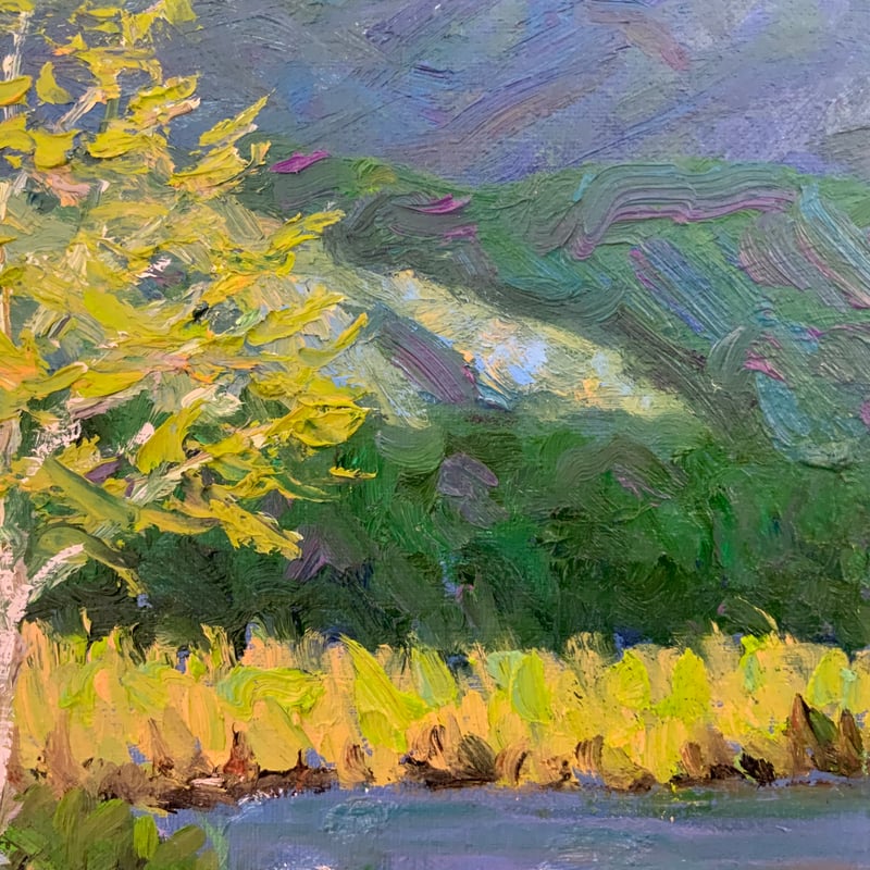 女神湖畔からの蓼科山 油彩画 額込み | 上井彦之介アート