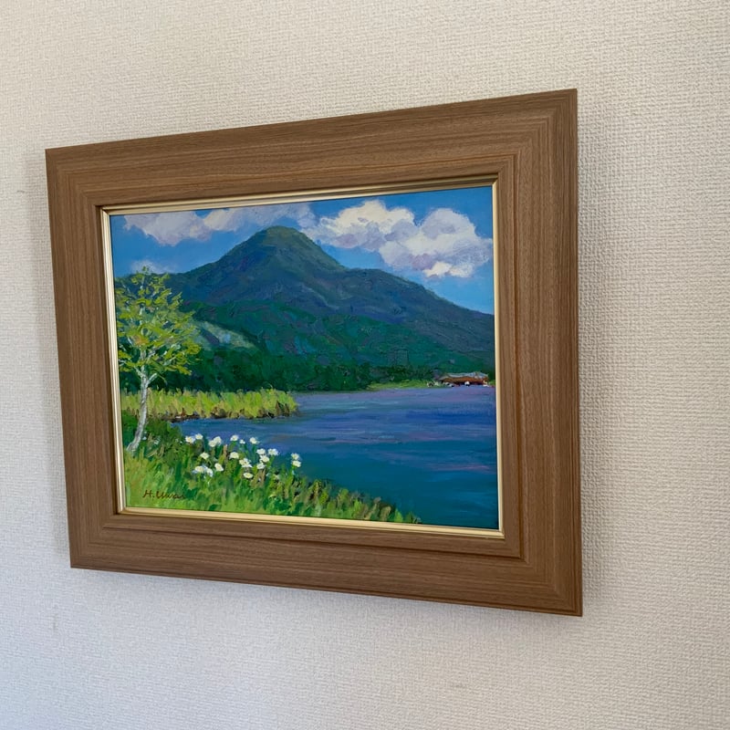 女神湖畔からの蓼科山 油彩画 額込み | 上井彦之介アート