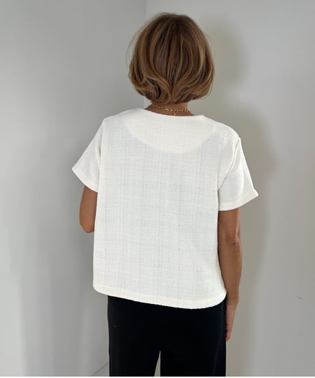 ジャガード半袖トップス【 White/ Black全２色 】