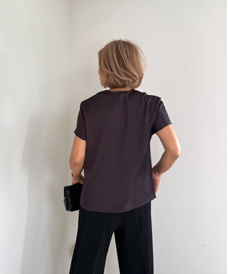上品シルキートップス【Ivory/Brown 全２色】