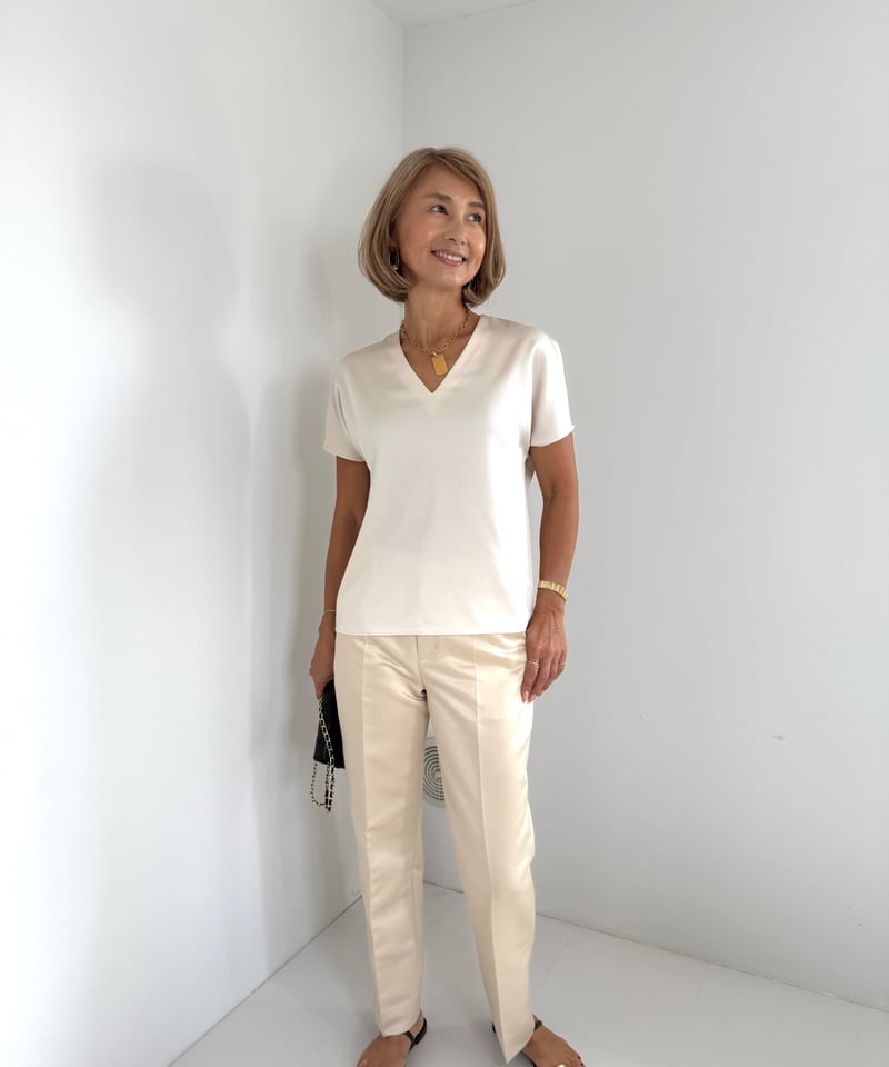 上品シルキートップス【Ivory/Brown 全2色】 | ABEREI