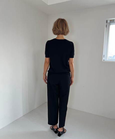 Vネック半袖ニットトップス【 Brown/White/Black 全3色 】