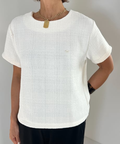 ジャガード半袖トップス【 White/ Black全２色 】