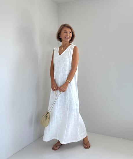 リネンサマードレス【White/Beige 全２色】
