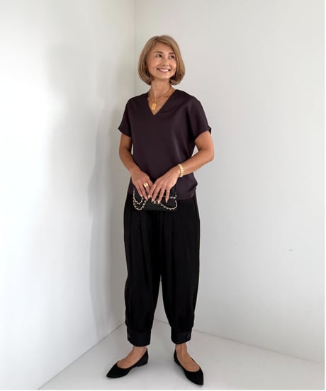 上品シルキートップス【Ivory/Brown 全２色】