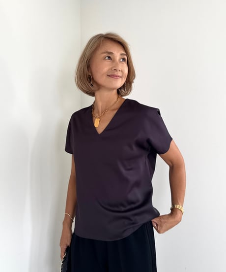 上品シルキートップス【Ivory/Brown 全２色】
