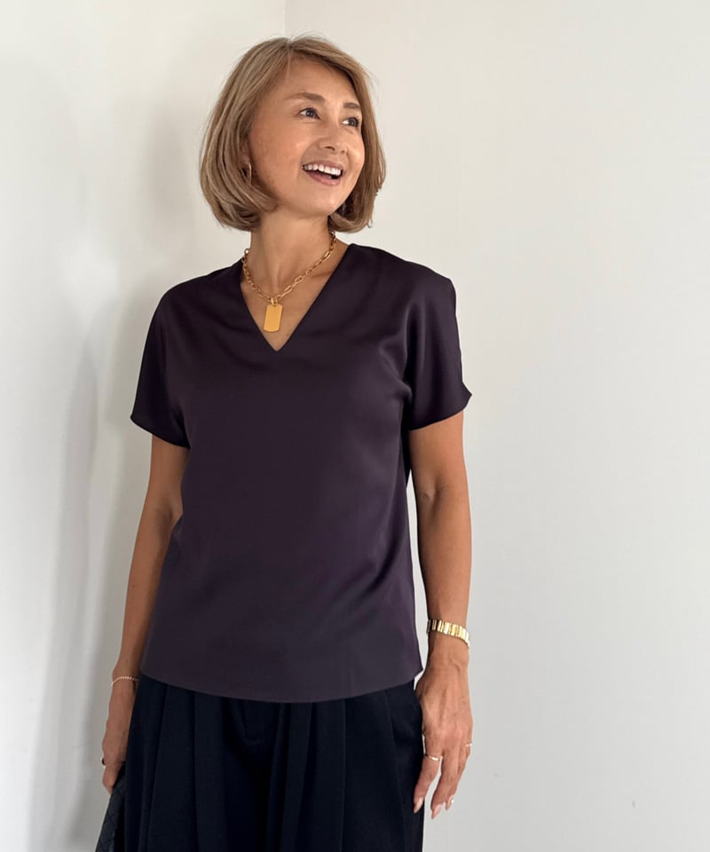上品シルキートップス【Ivory/Brown 全2色】 | ABEREI