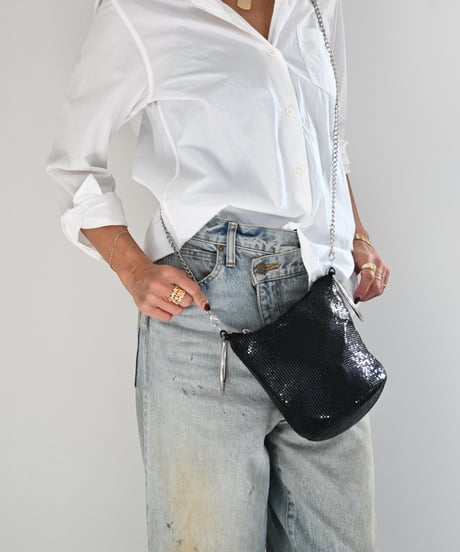 リングハンドル　メタルメッシュショルダーバッグ【Black｜Beige】