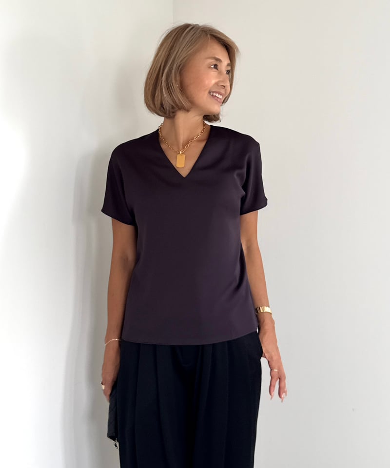 上品シルキートップス【Ivory/Brown 全2色】 | ABEREI