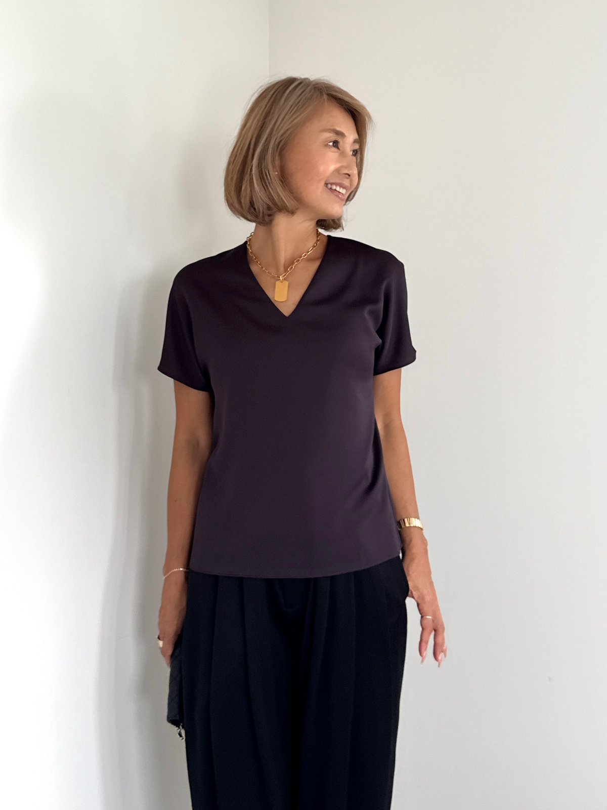 上品シルキートップス【Ivory/Brown 全2色】 | ABEREI