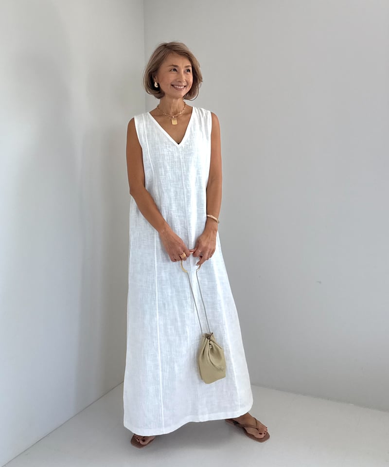 リネンサマードレス【White/Beige 全2色】 | ABEREI