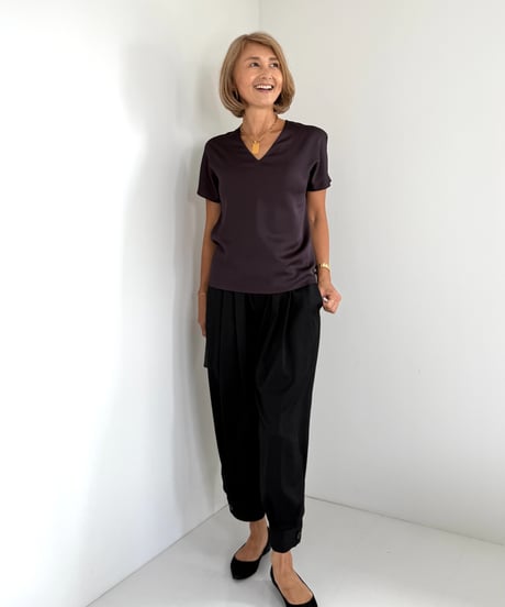 上品シルキートップス【Ivory/Brown 全２色】