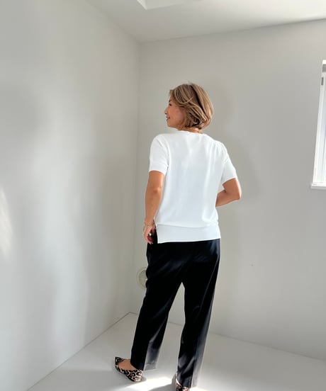 Vネック半袖ニットトップス【 Brown/White/Black 全3色 】