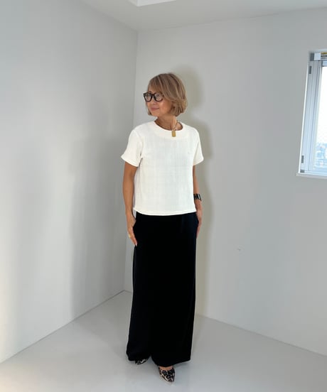 ジャガード半袖トップス【 White/ Black全２色 】