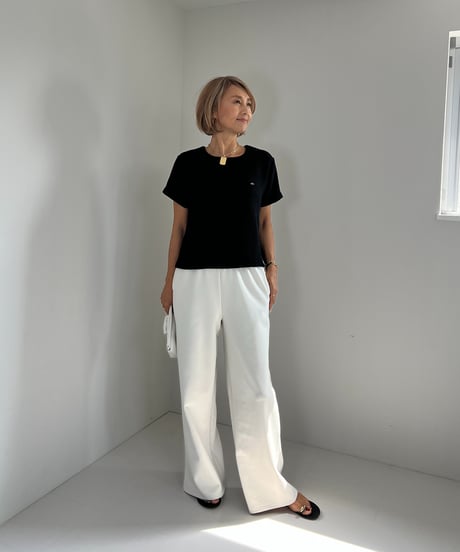 ジャガード半袖トップス【 White/ Black全２色 】