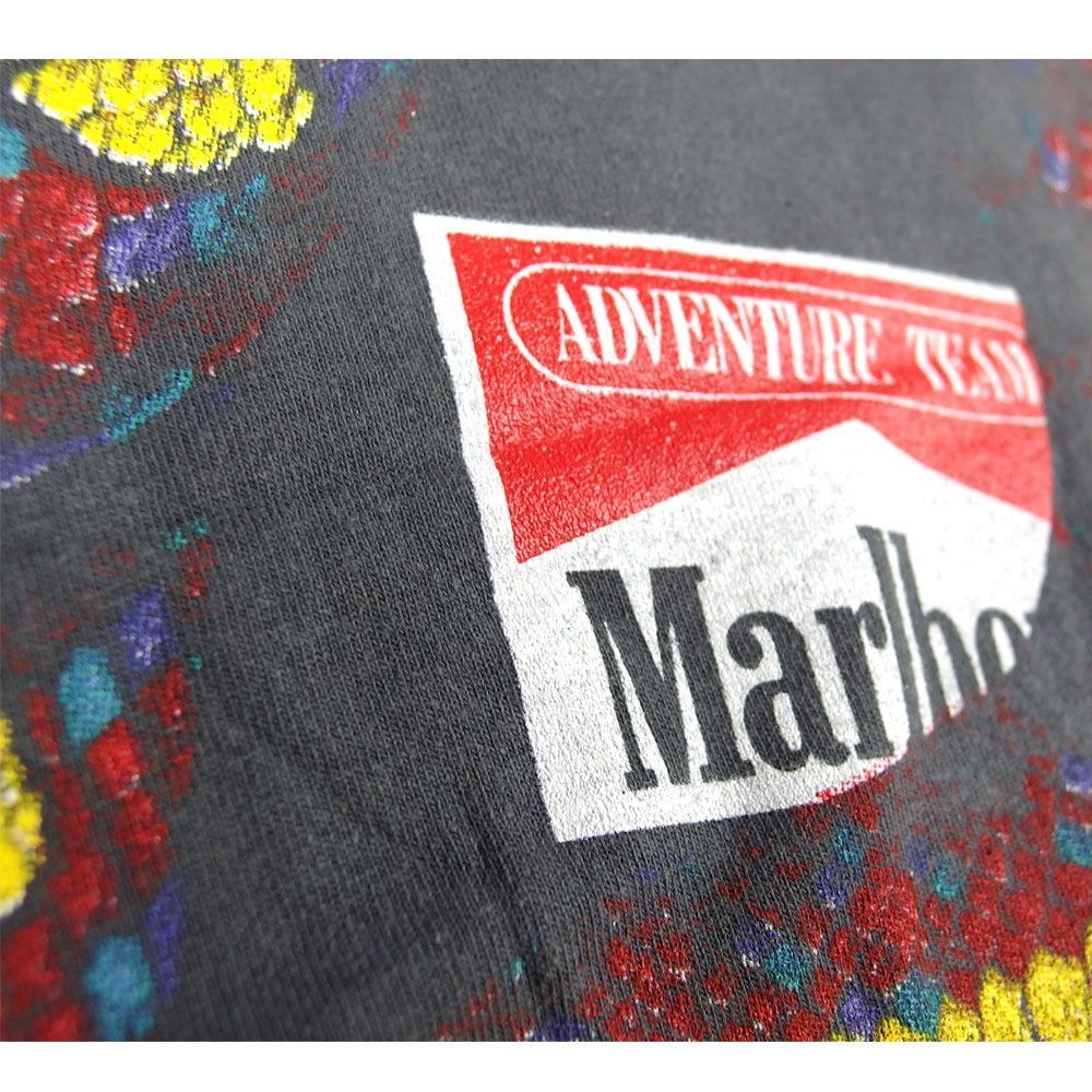 Marlboro ブラックTシャツADVENTURE TEAM マルボロスネーク Marlboro マールボロ Tシャツ チャコール ポケ付き Snake Pass