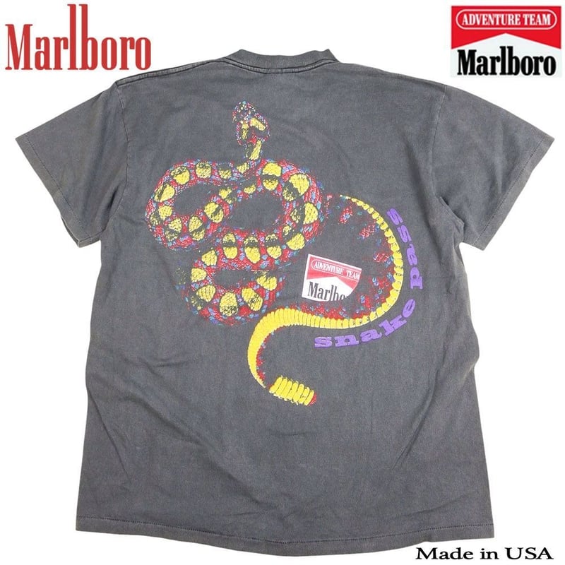 Marlboro マールボロ Tシャツ チャコール ポケ付き Snake Pass
