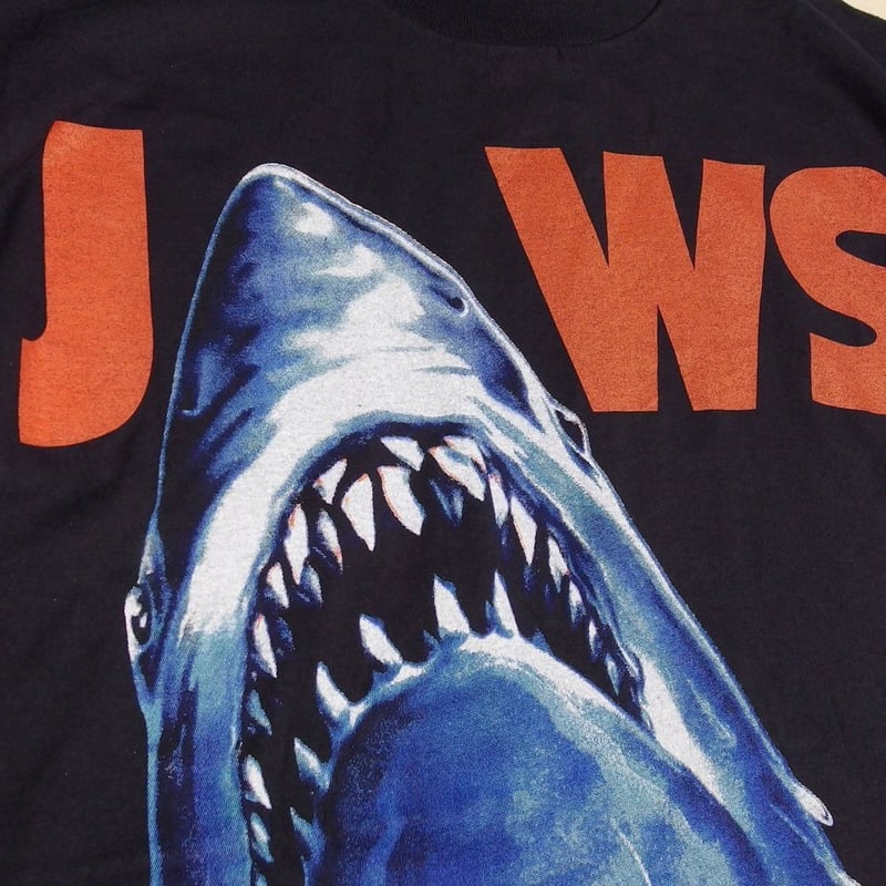古着 90s ジョーズ 半袖 シャツ ムービー 映画 ホラー ブラック黒 サメ⑥ 90 jaws ジョーズ Ꭲシャツ 黒 ブラック Tシャツ ムービーT サメ