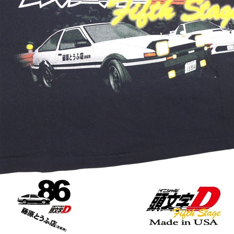 頭文字D イニシャルD アニメ Tシャツ USA initial ブラック Lサイズ