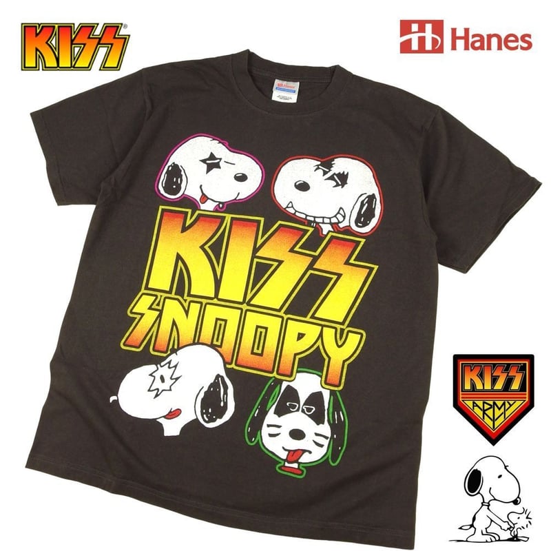 KISS キッス Tシャツ Hanes製 チャコール バンドT PEANUTS ロックT 半袖