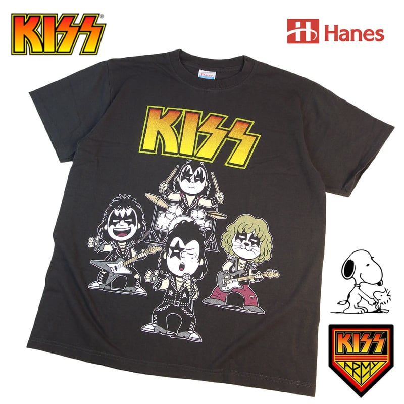 KISS キッス Tシャツ Hanes製 チャコール バンドT PEANUTS ロックT 半袖