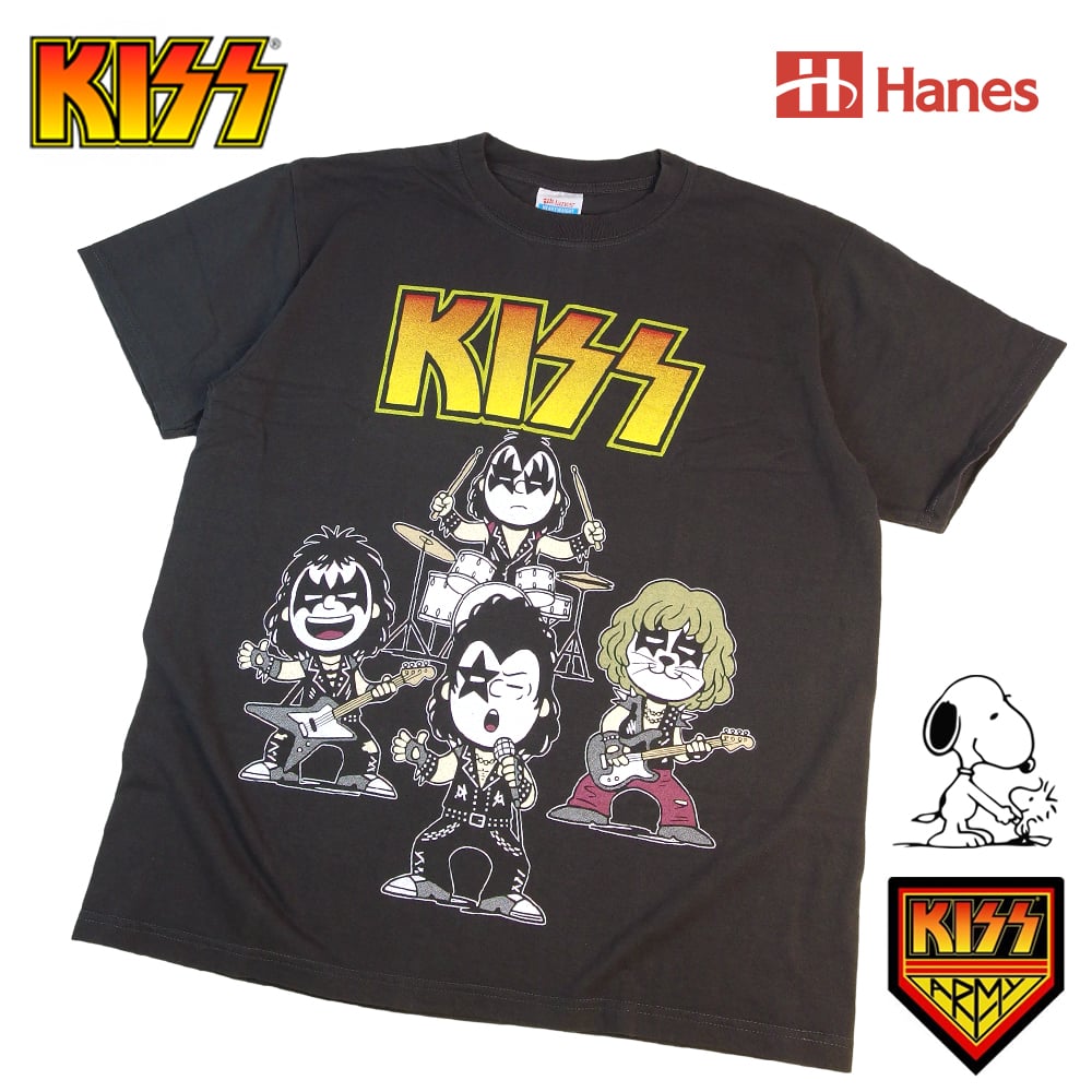 KISS キッス Tシャツ Hanes製 チャコール バンドT PEANUTS ロックT 半袖