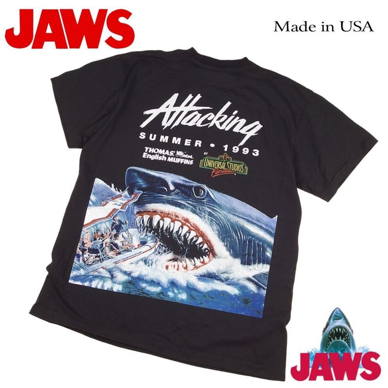ユニバーサル映画「JAWS」公式プロモTシャツ2XL universal ユニバ JAWS ジョーズ Tシャツ USA 1993年 アメリカ ムービーブラック L