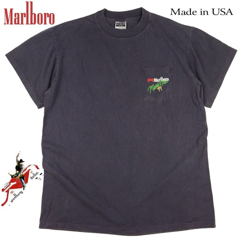 Marlboro マールボロ Tシャツ ブラック ポケ付き cowboy Mardi Gras