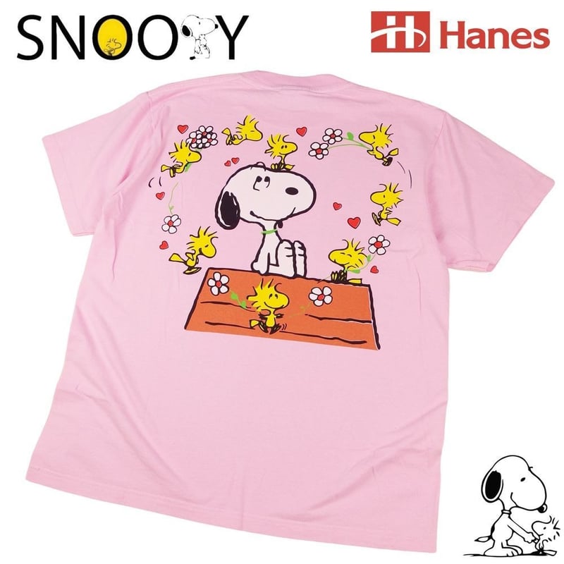 SNOOPY スヌーピー Tシャツ Hanes製 ピンク Lサイズ ウッドストック