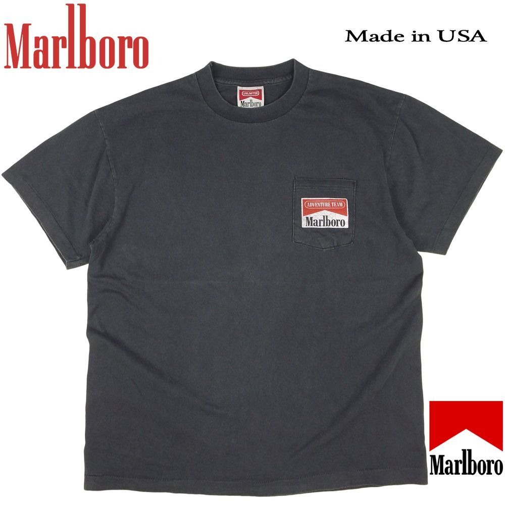 Marlboro ブラックTシャツADVENTURE TEAM マルボロスネーク Marlboro ブラックTシャツADVENTURE TEAM マルボロスネーク