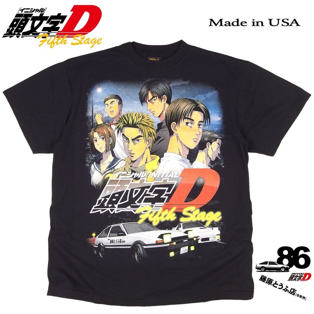 頭文字D イニシャルD アニメ Tシャツ USA initial ブラック Lサイズ