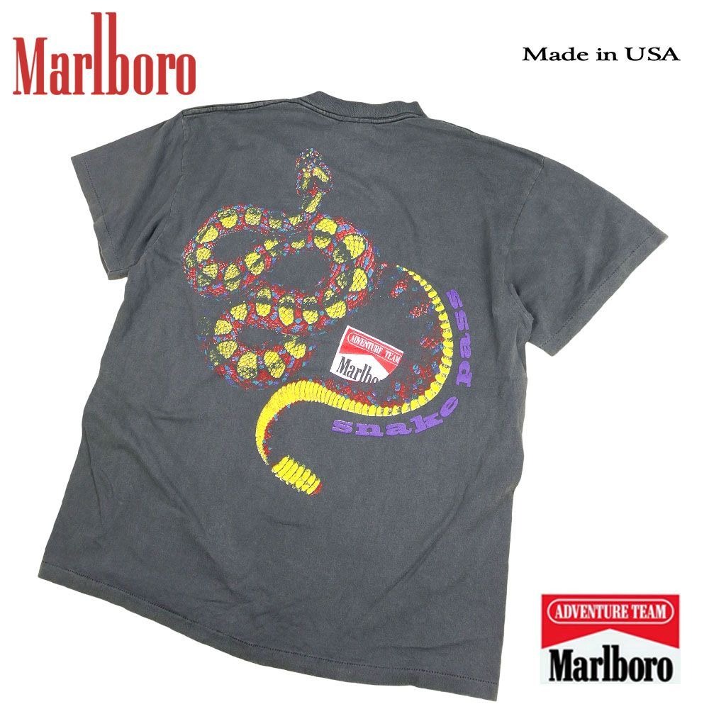 Marlboro マールボロ Tシャツ チャコール ポケ付き Snake Pass