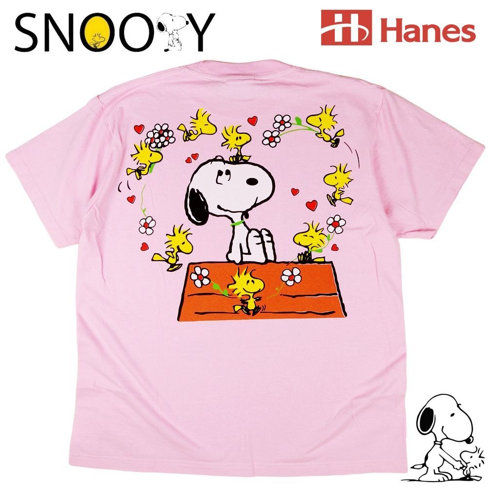 SNOOPY スヌーピー Tシャツ Hanes製 ピンク Lサイズ ウッドストック