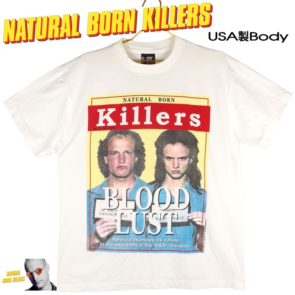 90'sヴィンテージ USA製ナチュラボーンキラーズ映画ムービーTシャツ白M 90年代 90s ナチュラルボーンキラー 黒 ブラック 映画 フィルム