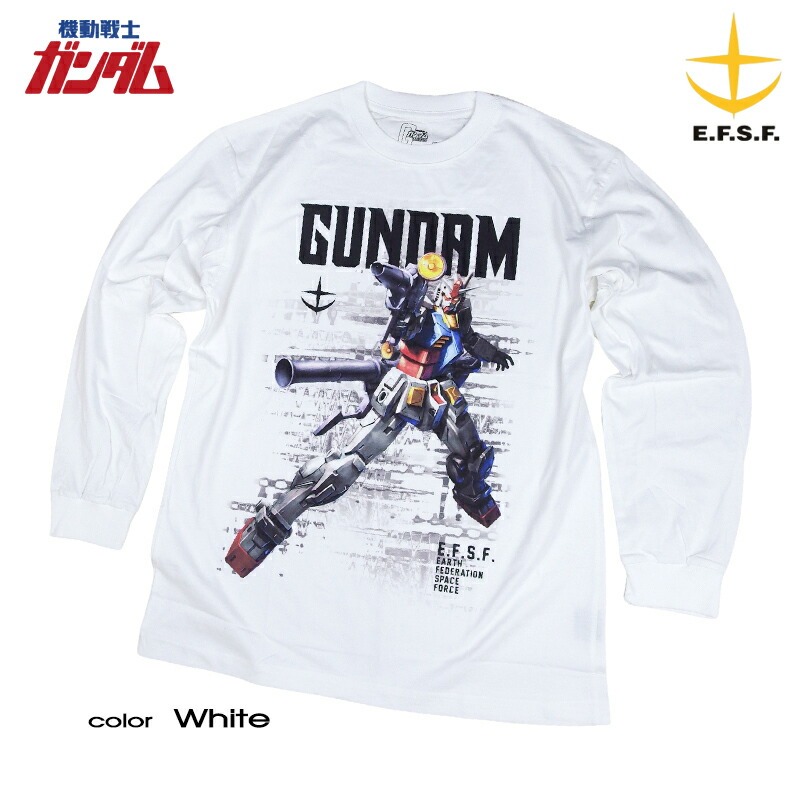 GUNDAM ロンT 白 メンズ 機動戦士ガンダム 長袖Tシャツ RX-78-2